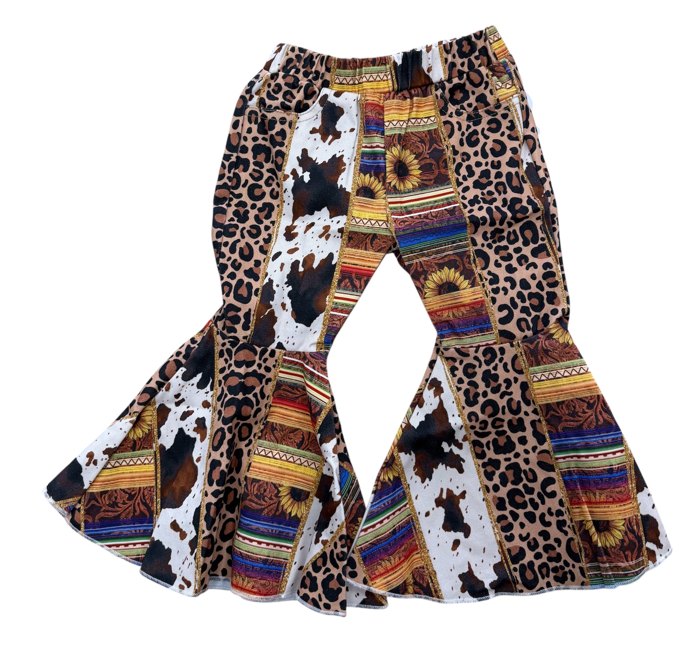 Western Print Bell Bottom Pants